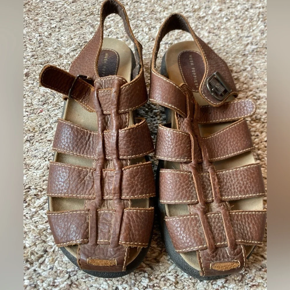 Hush Puppies All Star Fisherman Sandals Brown Leather Size 11